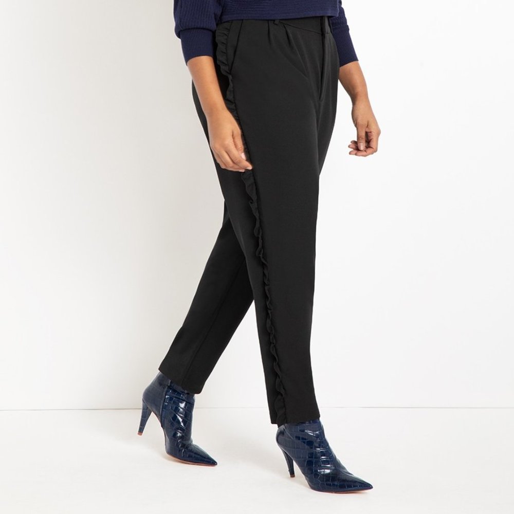 Eloquii Slim Pant with Side Ruffle Detail